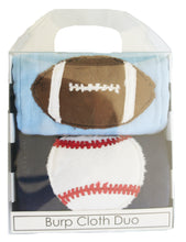 Load image into Gallery viewer, Jannuzzi 2-Pack Football & Tennis Navy & Light Blue Burp Cloths