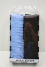 Load image into Gallery viewer, Jannuzzi Soft 100% Cotton 2-Pack Light Blue &amp; Black Swaddle Blankets 
