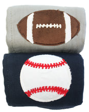 Load image into Gallery viewer, Jannuzzi 2-Pack Football &amp; Tennis Navy &amp; Grey Burp Cloths
