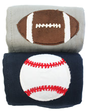 Load image into Gallery viewer, Jannuzzi 2-Pack Football & Tennis Navy & Grey Burp Cloths