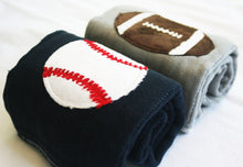 Load image into Gallery viewer, Jannuzzi 2-Pack Football &amp; Tennis Navy &amp; Grey Burp Cloths
