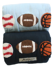 Load image into Gallery viewer, Jannuzzi Dyed Burp Cloth Duo 3 Mini Sports Balls for Baby Boys
