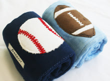 Load image into Gallery viewer, Jannuzzi 2-Pack Football &amp; Tennis Navy &amp; Light Blue Burp Cloths
