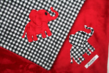 Load image into Gallery viewer, Jannuzzi Elephant Minky Baby Blanket Red &amp; Gingham Print

