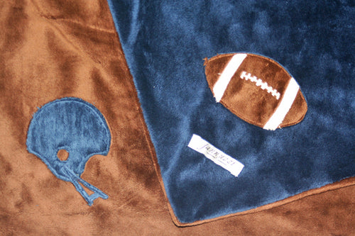 Jannuzzi Brown & Navy Football & Helmet Minky Blanket