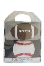Load image into Gallery viewer, Jannuzzi 2-Pack Football &amp; Tennis Navy &amp; Grey Burp Cloths

