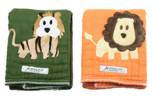 Load image into Gallery viewer, Jannuzzi 2-Pack Lion &amp; Tiger Burp Cloth Olive &amp; Green
