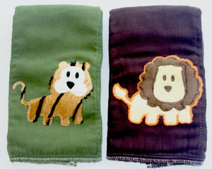 Jannuzzi 2-Pack Lion & Tiger Burp Cloth 