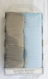 Jannuzzi Soft 100% Cotton 2-Pack Beige & Light Blue Swaddle Blankets 